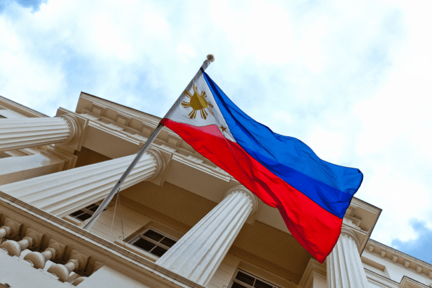 Philippine flag on a pole